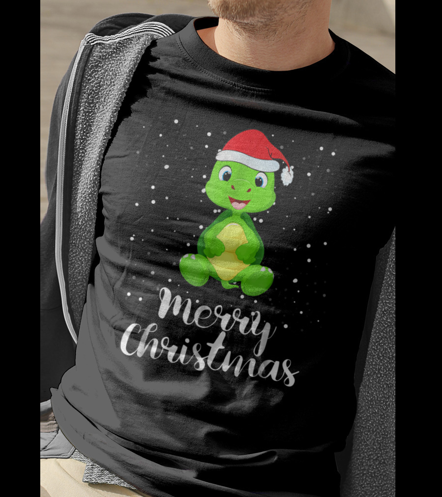 Merry Christmas Cute Turtle Santa Hat Family Group T-Shirt