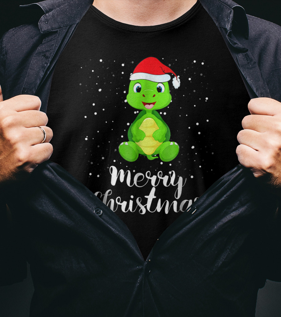 Merry Christmas Cute Turtle Santa Hat Family Group T-Shirt