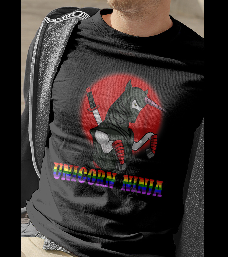 Unicorn Ninja Funny Cool Martial Arts Fighter Rainbow T-Shirt