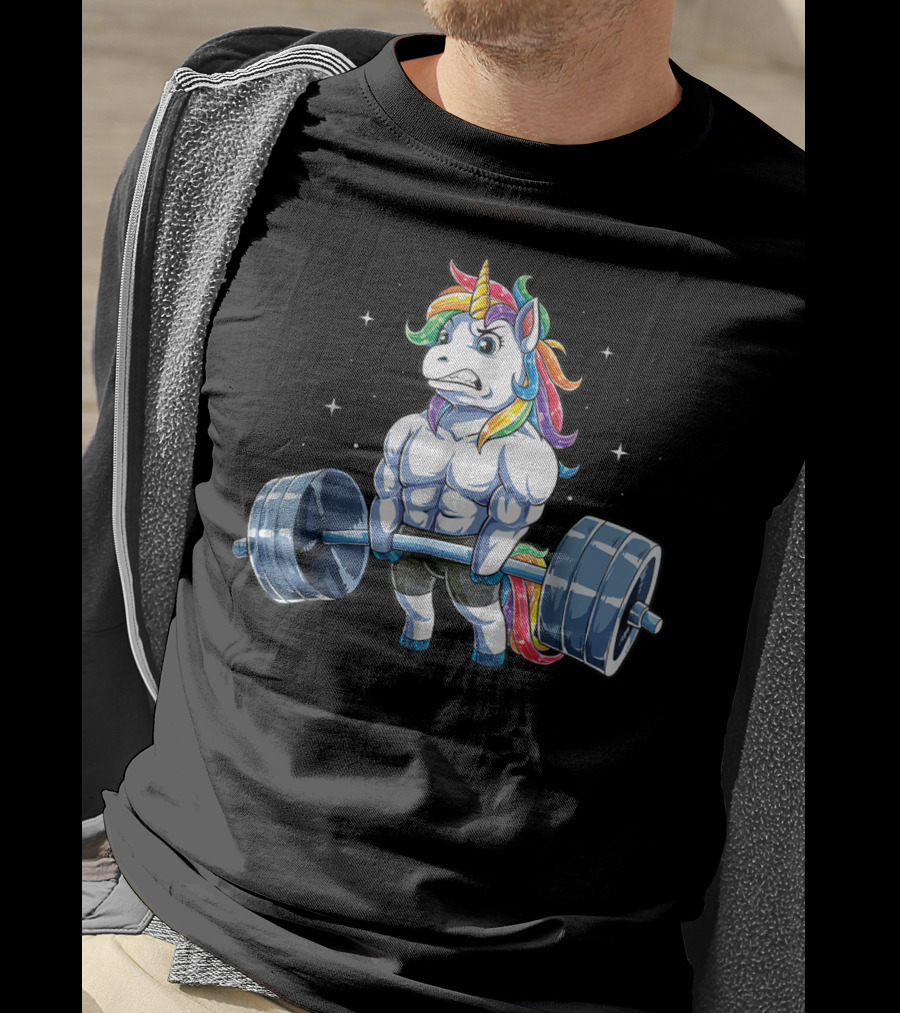 Unicorn Weightlifting Fitness Gym Deadlift Rainbow13 Muscular Mythical Beast Lifting Barbell T-Shirt