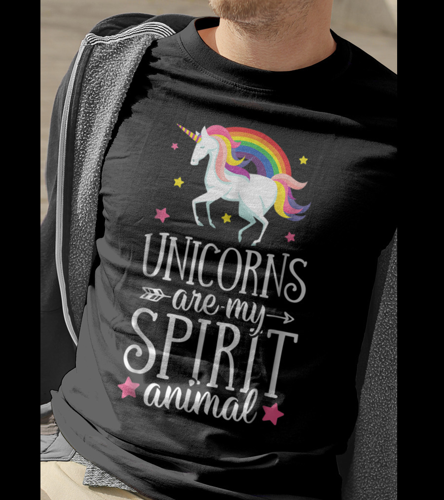 Unicorns Are My Spirit Animal Rainbow Stars Fantasy T-Shirt