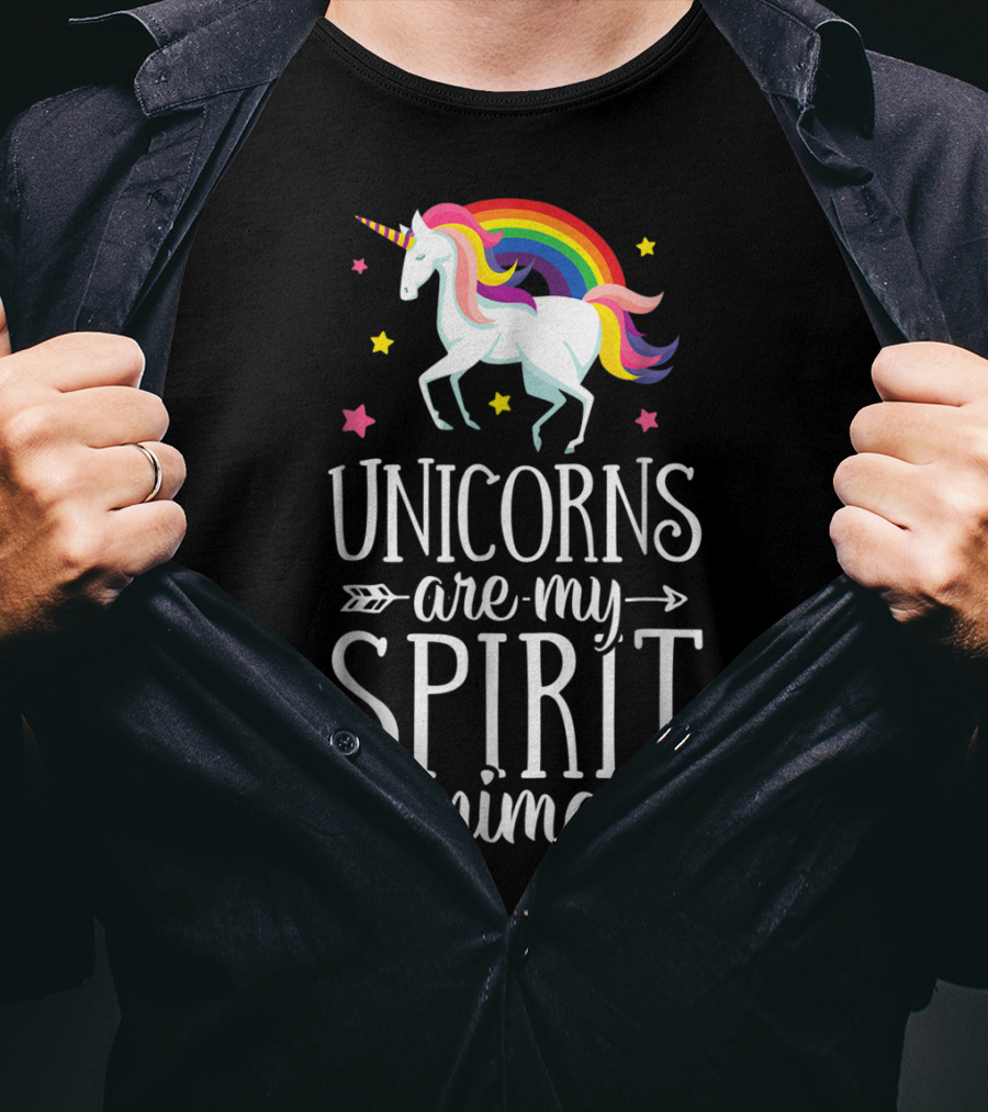 Unicorns Are My Spirit Animal Rainbow Stars Fantasy T-Shirt