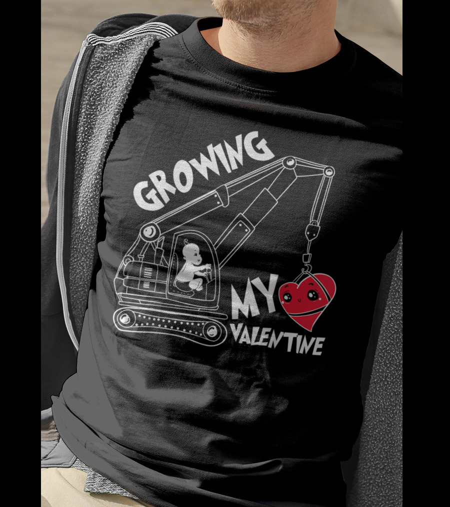 Growing My Valentine Valentine's Children Excavator Heart T-Shirt
