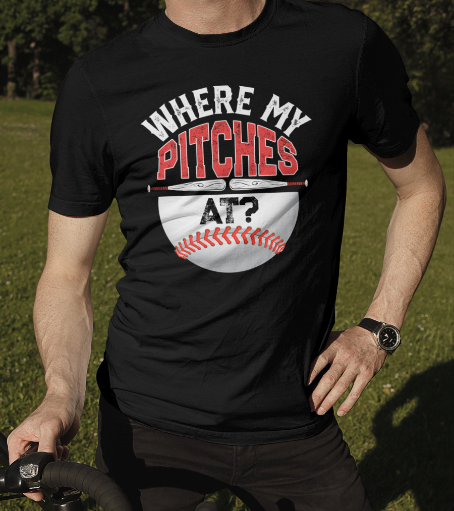 Where My Pitches At Baseball Kids11 Baseball T-Shirt