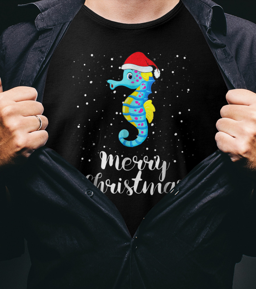 Merry Christmas Seahorse Family Group Matching T-Shirt