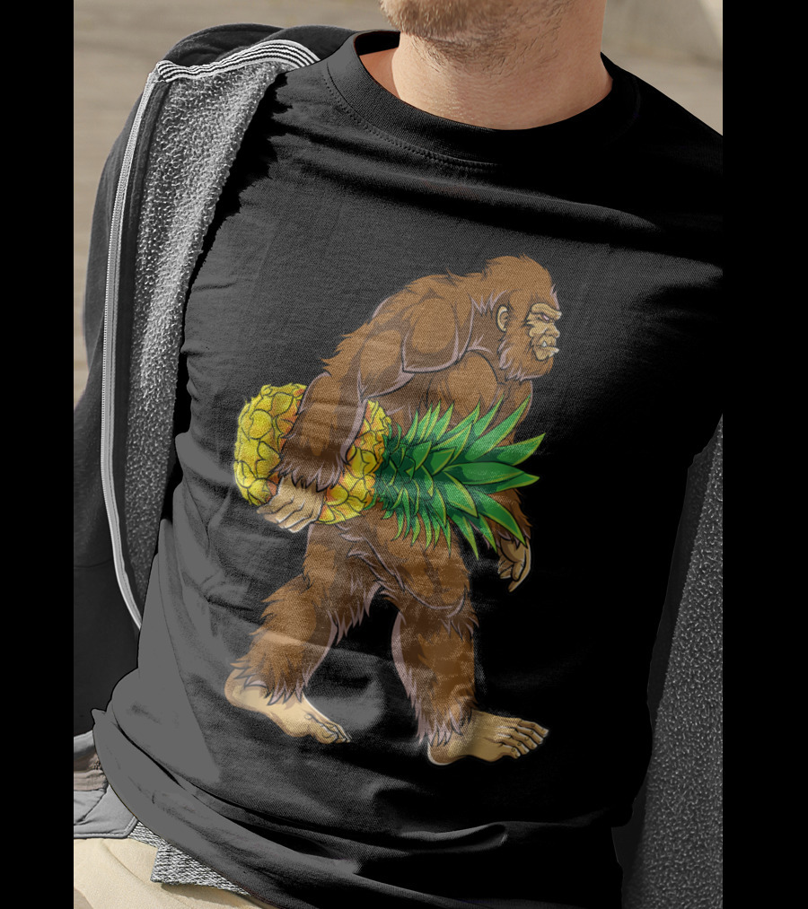 Bigfoot Carrying Pineapple Funny Sasquatch Iconic Creature Humor T-Shirt