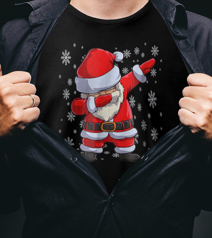 Christmas Santa Funny Dabbing Santa Boys Girls Snowflakes T-Shirt
