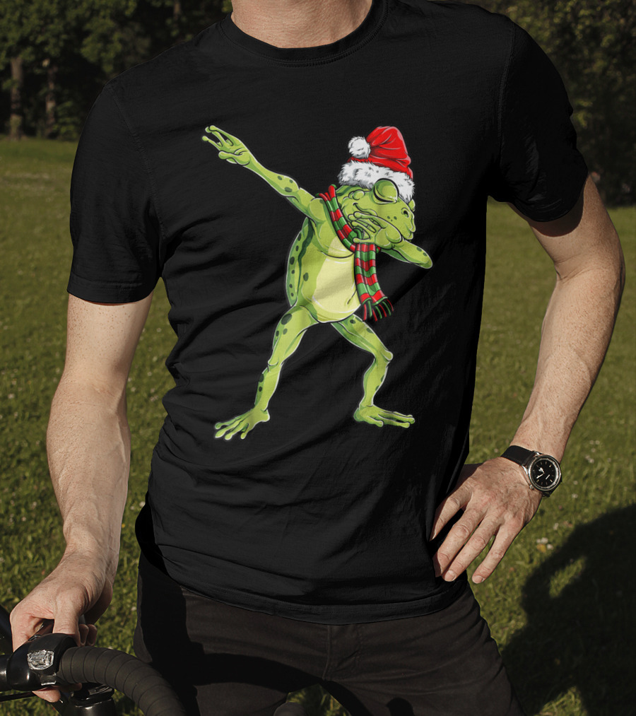 Christmas Dabbing Frog With Santa Hat And Scarf T-Shirt