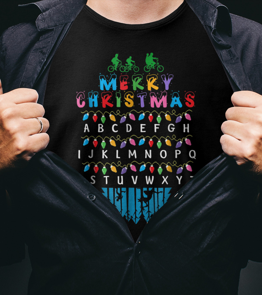 Merry Christmas Stranger Things Upside Down Alphabet Bike Lights T-Shirt