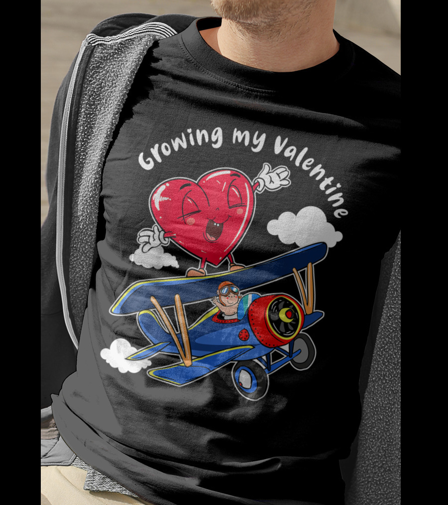 Growing My Valentine Cute Airplane Heart7 For Child Baby T-Shirt
