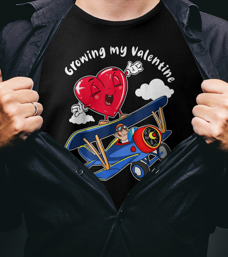 Growing My Valentine Cute Airplane Heart7 For Child Baby T-Shirt