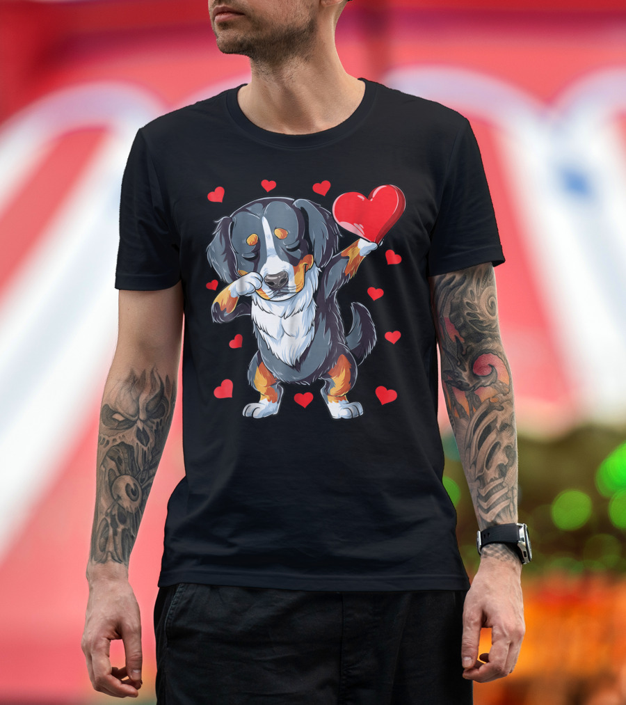 Bernese Mountain Dog Dabbing Heart Valentines Day Boys18 T-Shirt