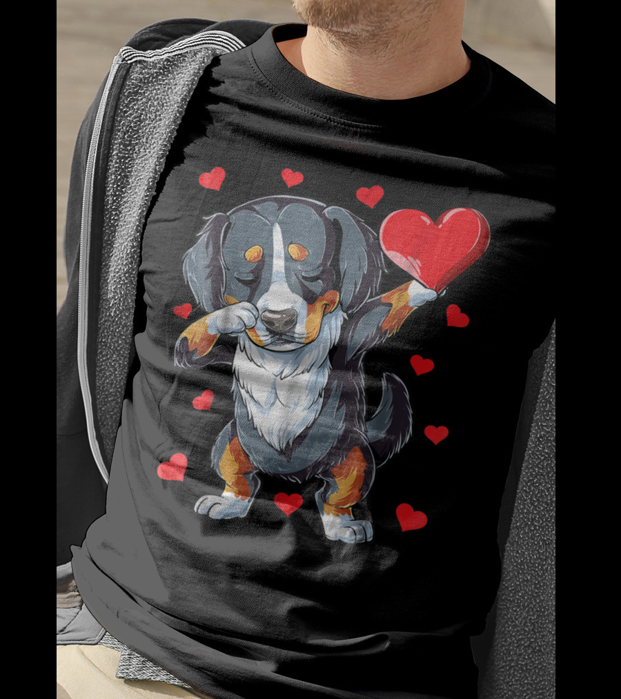 Bernese Mountain Dog Dabbing Heart Valentines Day Boys18 T-Shirt