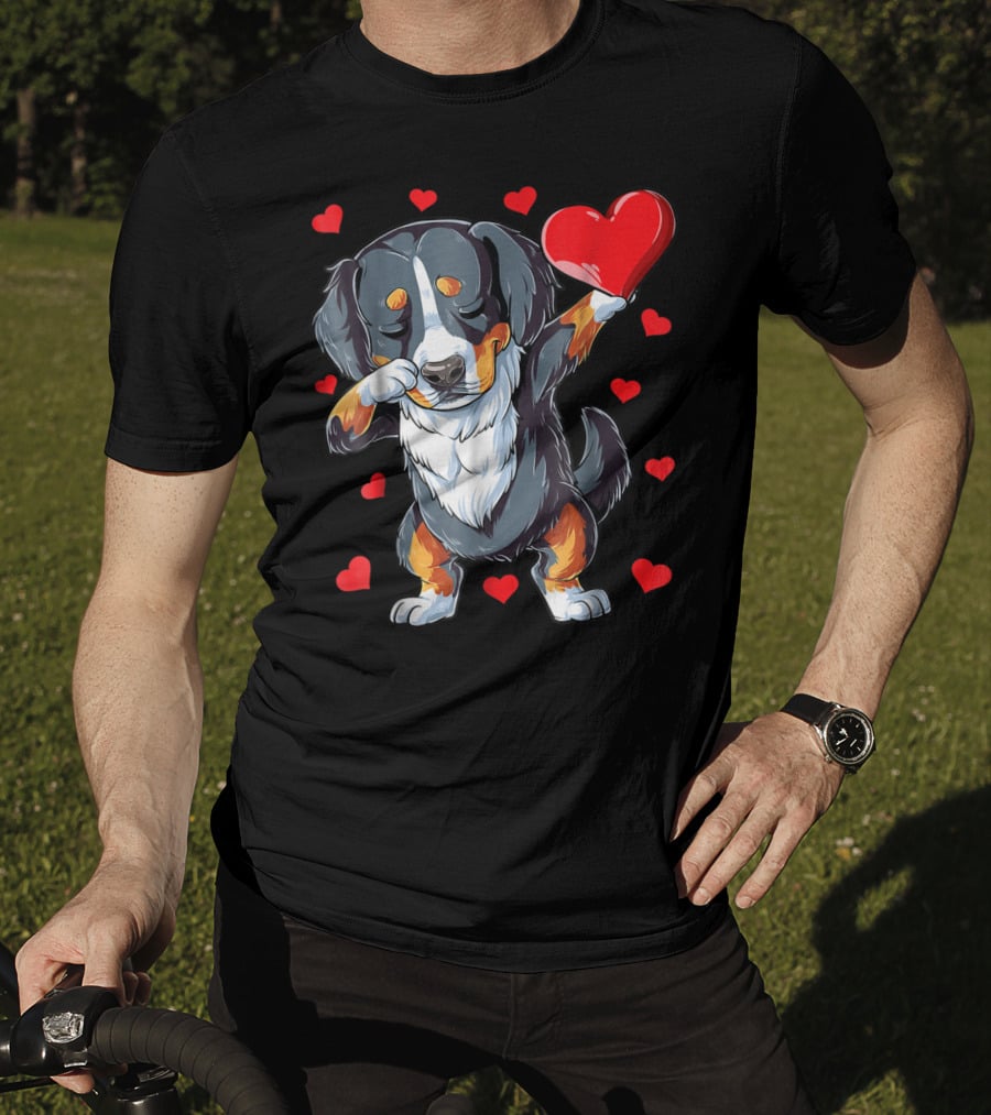 Bernese Mountain Dog Dabbing Heart Valentines Day Boys18 T-Shirt