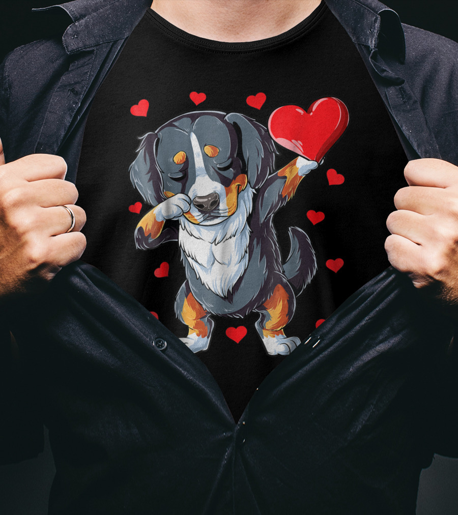 Bernese Mountain Dog Dabbing Heart Valentines Day Boys18 T-Shirt