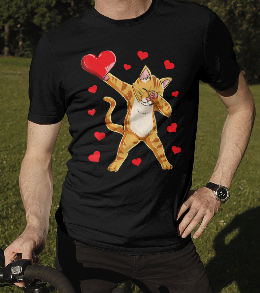 Dabbing Cat Heart Valentines Day Girls Kitten Lover 14 T-Shirt