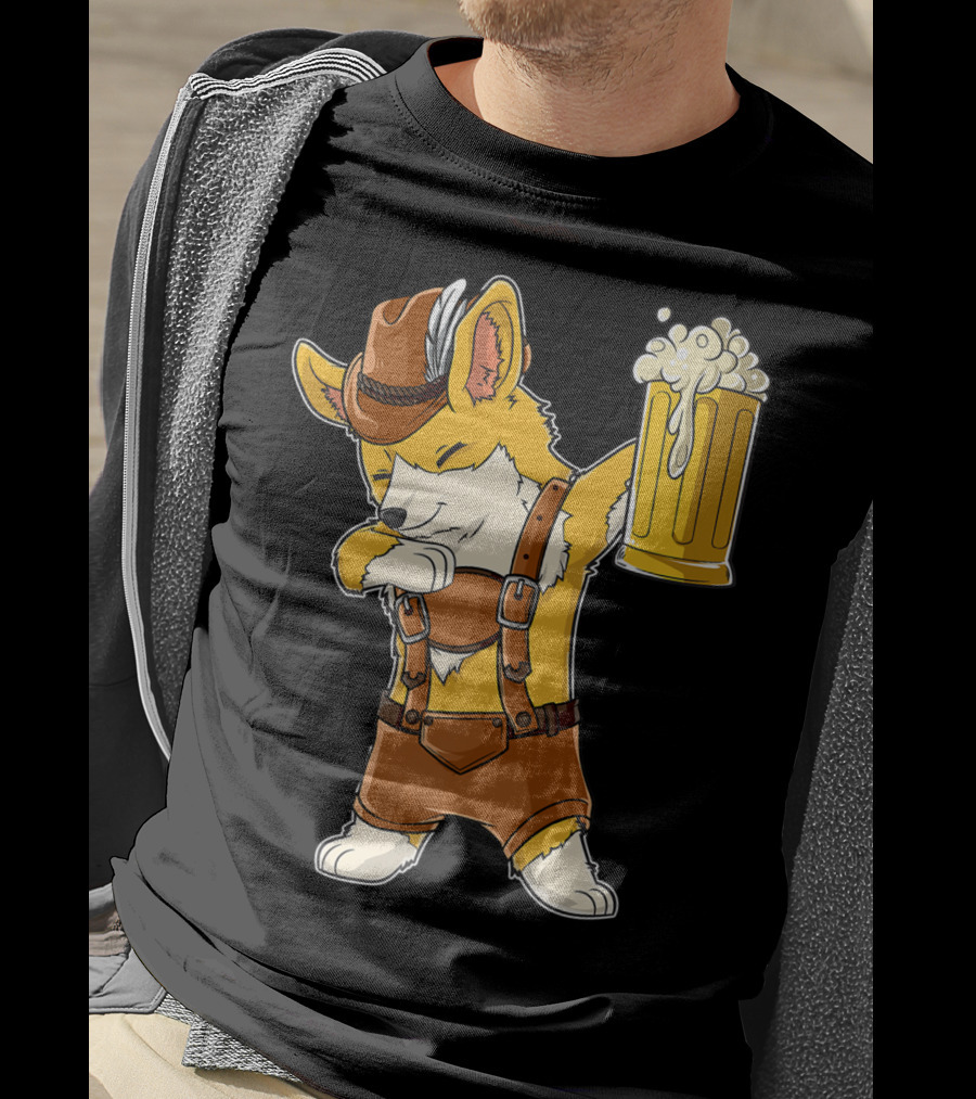 Dabbing Corgi In Lederhosen With Beer Mug At Oktoberfest T-Shirt
