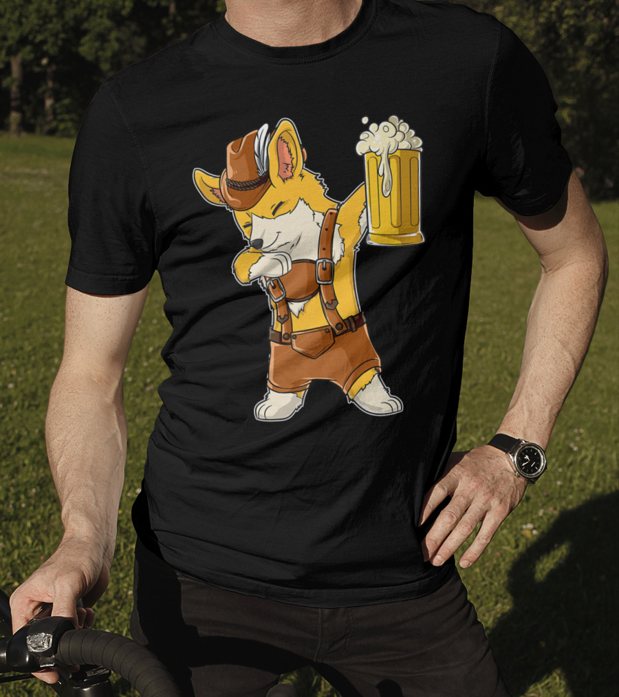 Dabbing Corgi In Lederhosen With Beer Mug At Oktoberfest T-Shirt