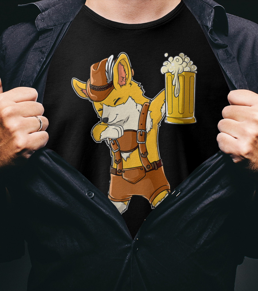 Dabbing Corgi In Lederhosen With Beer Mug At Oktoberfest T-Shirt