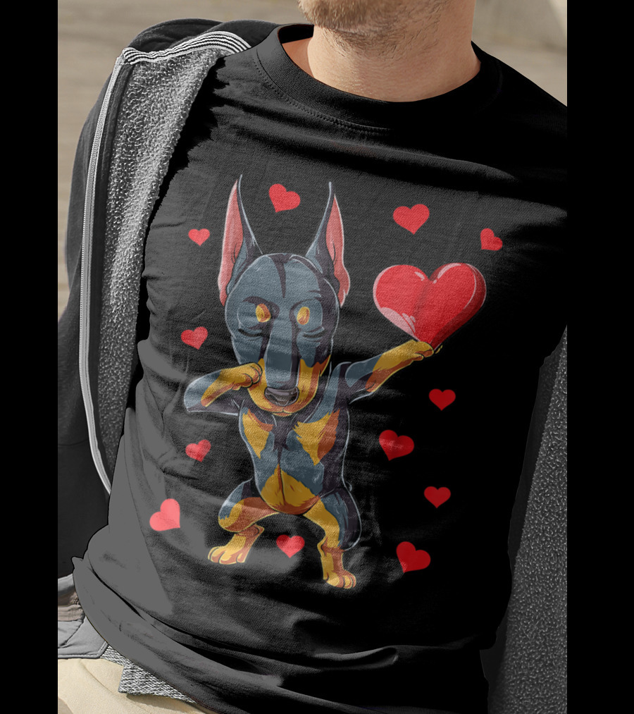 Dabbing Doberman Heart Valentine's Day Dog Lover Boys 9 T-Shirt