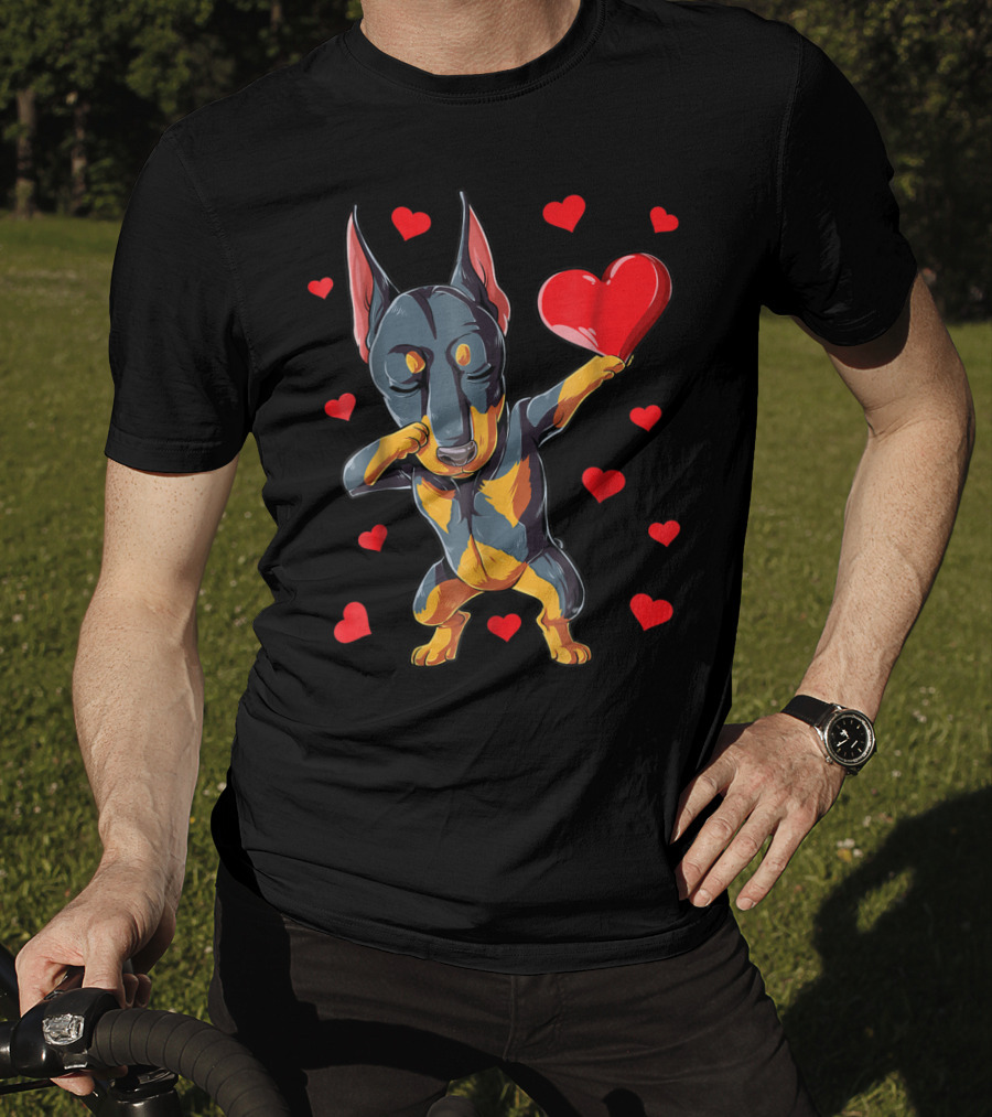 Dabbing Doberman Heart Valentine's Day Dog Lover Boys 9 T-Shirt