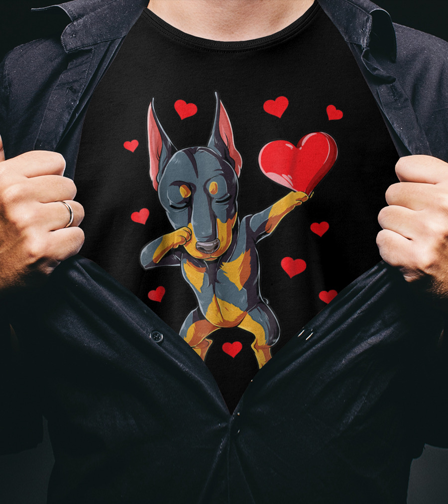 Dabbing Doberman Heart Valentine's Day Dog Lover Boys 9 T-Shirt
