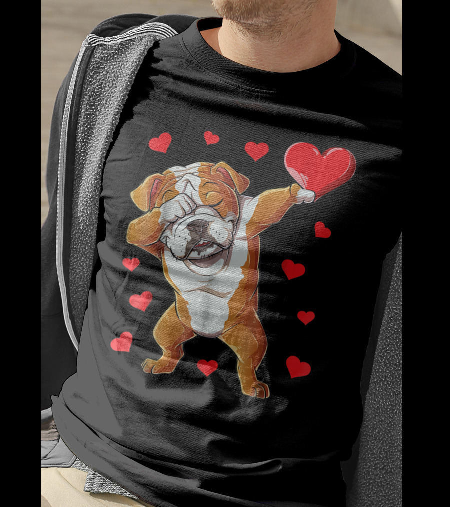 Dabbing English Bulldog Valentines Day Dog Heart Boys16 Romantic Gesture T-Shirt