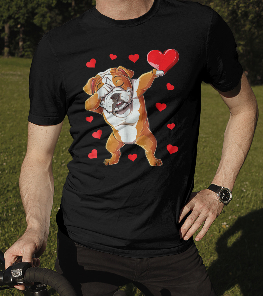 Dabbing English Bulldog Valentines Day Dog Heart Boys16 Romantic Gesture T-Shirt