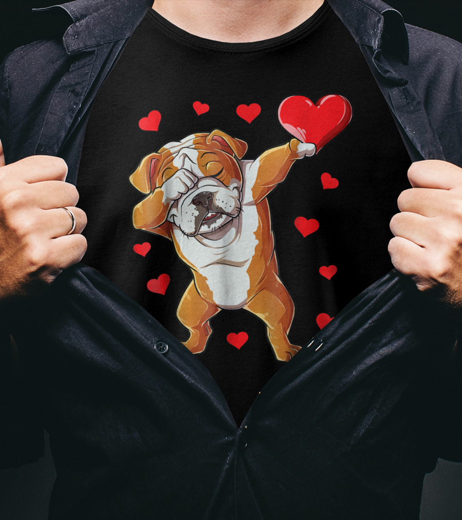 Dabbing English Bulldog Valentines Day Dog Heart Boys16 Romantic Gesture T-Shirt