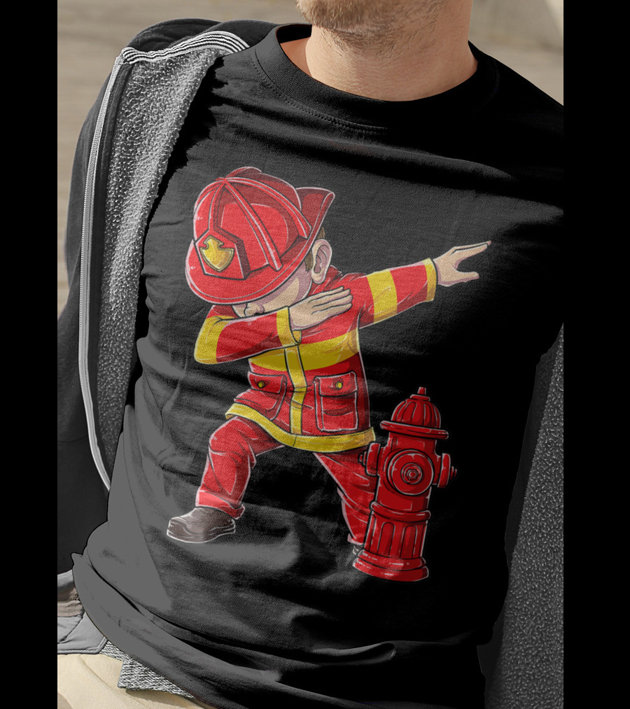 Dabbing Firefighter With Fire Hydrant Dab Dance Funny T-Shirt