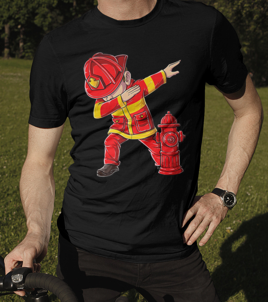 Dabbing Firefighter With Fire Hydrant Dab Dance Funny T-Shirt
