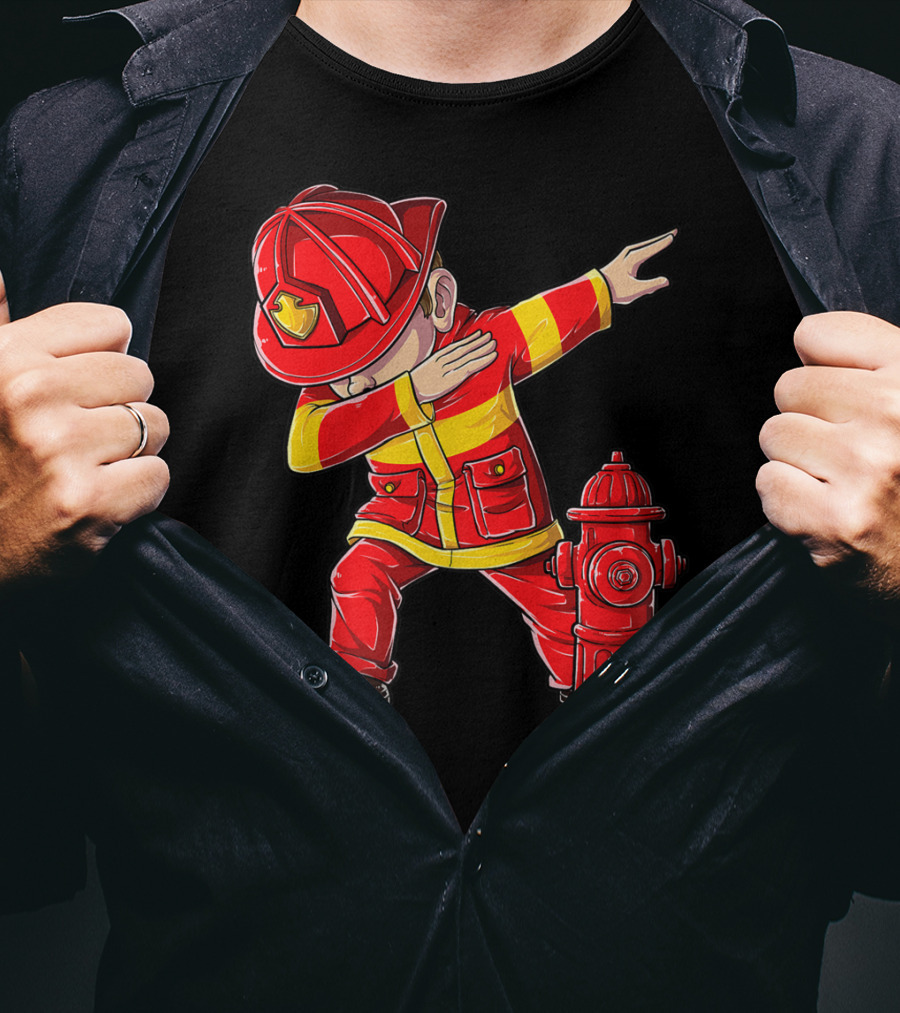Dabbing Firefighter With Fire Hydrant Dab Dance Funny T-Shirt