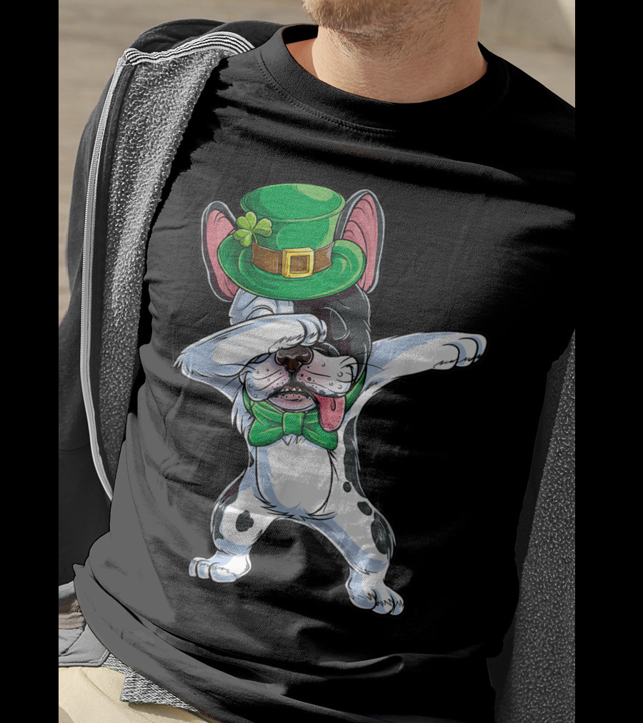 Dabbing French Bulldog St Patricks Day Leprechaun Hat Bow Tie T-Shirt