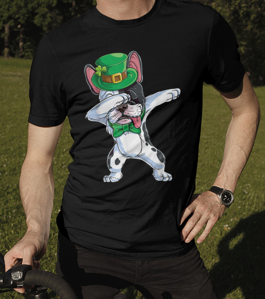 Dabbing French Bulldog St Patricks Day Leprechaun Hat Bow Tie T-Shirt