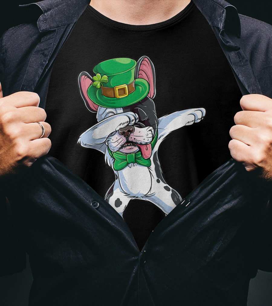Dabbing French Bulldog St Patricks Day Leprechaun Hat Bow Tie T-Shirt