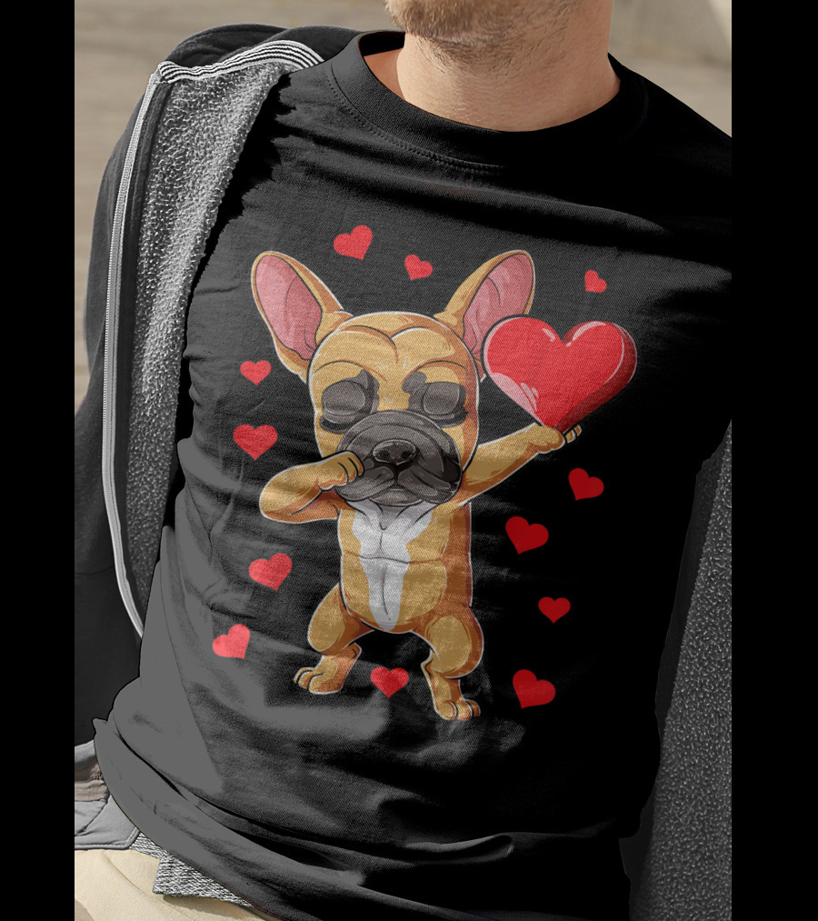 Dabbing French Bulldog Valentine’s Day Dog Heart Boys10 Red Hearts T-Shirt