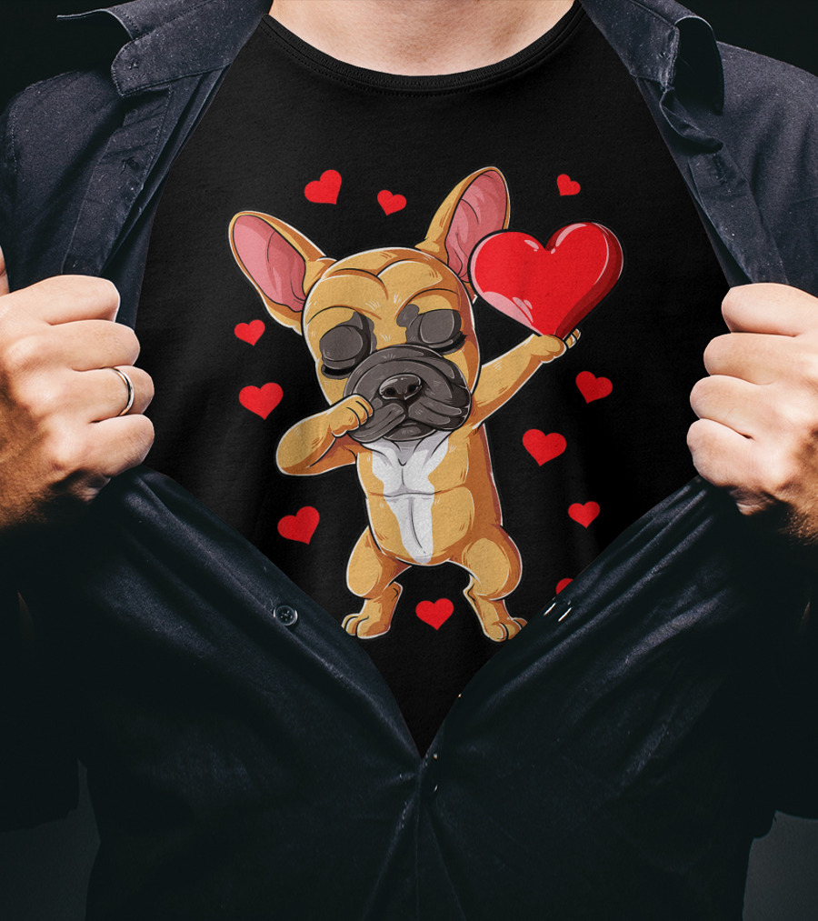 Dabbing French Bulldog Valentine’s Day Dog Heart Boys10 Red Hearts T-Shirt