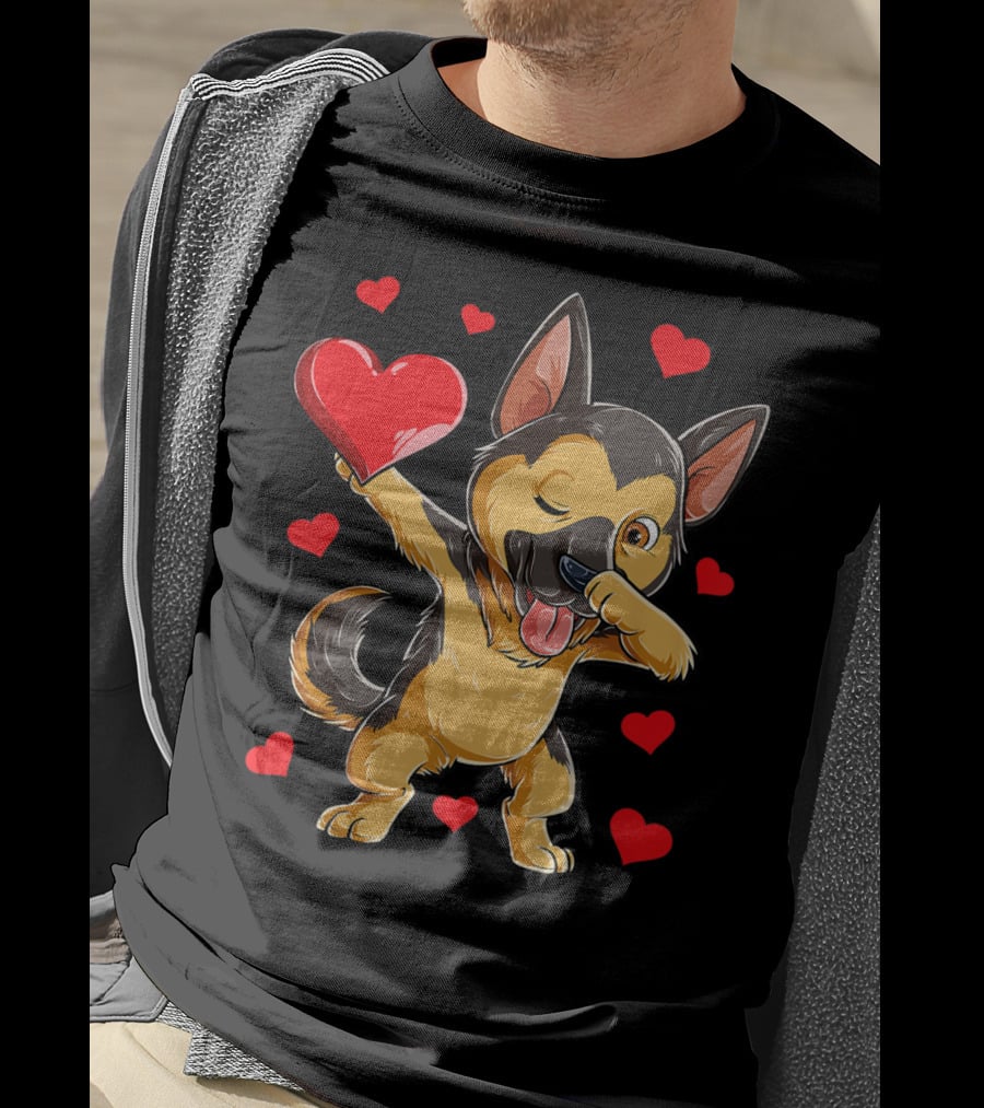 Dabbing German Shepherd Valentine Dog With Hearts Boys Love T-Shirt