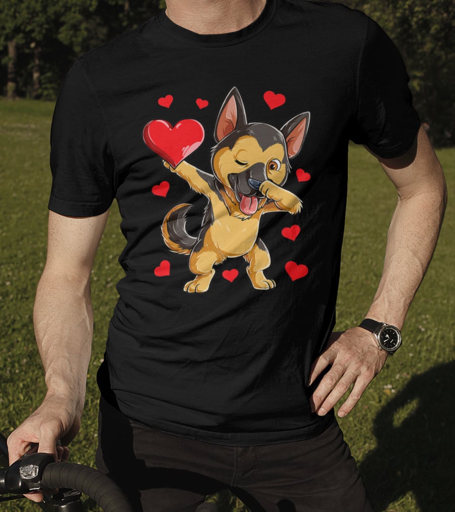 Dabbing German Shepherd Valentine Dog With Hearts Boys Love T-Shirt