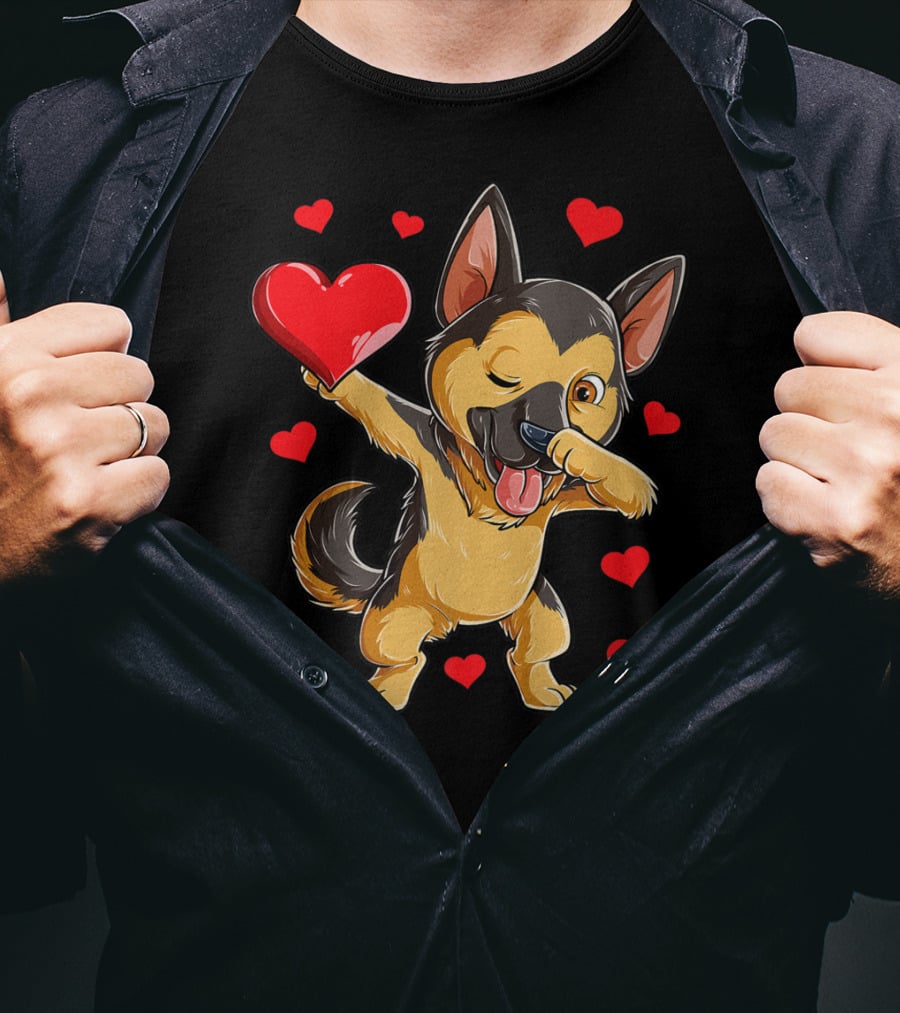 Dabbing German Shepherd Valentine Dog With Hearts Boys Love T-Shirt