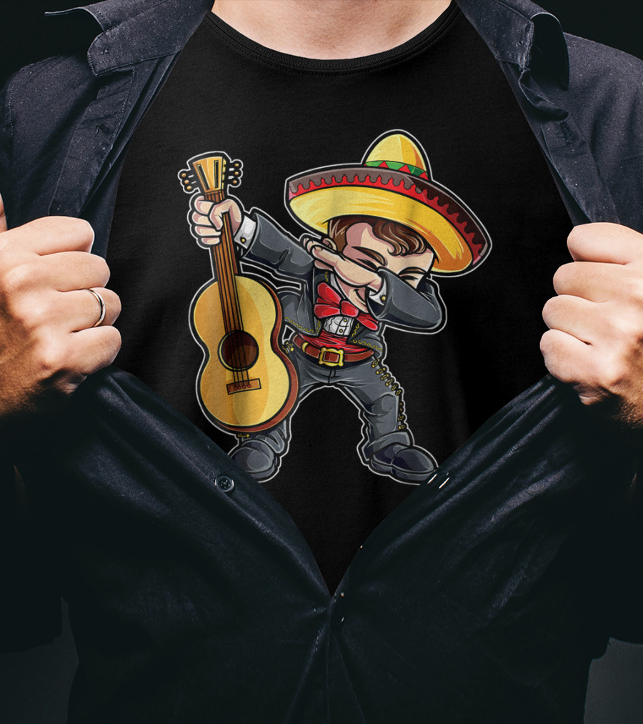 Dabbing Mariachi Guitar Cinco De Mayo Dab Men Kids Sombrero T-Shirt