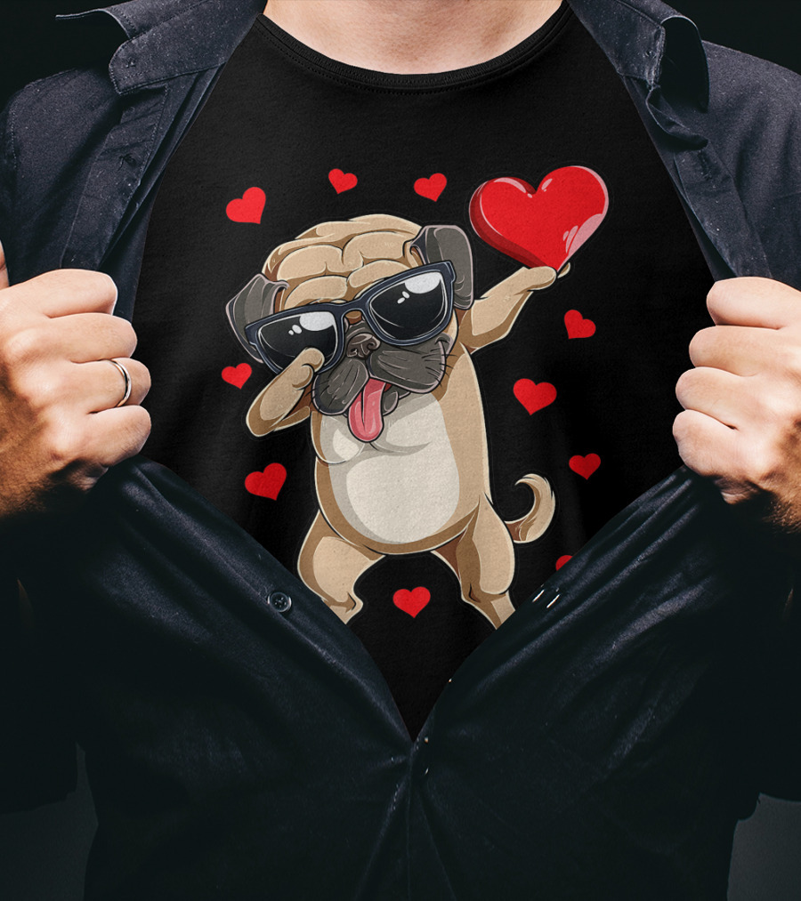 Valentines Day Dog Lover Heart Dabbing Pug Boys Love10 T-Shirt
