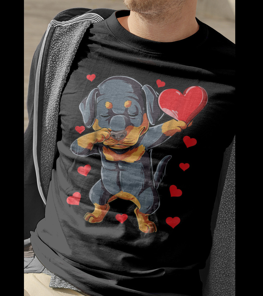 Valentines Day Dabbing Rottweiler Heart Dog Lover Boys15 T-Shirt
