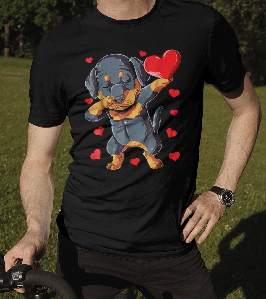 Valentines Day Dabbing Rottweiler Heart Dog Lover Boys15 T-Shirt