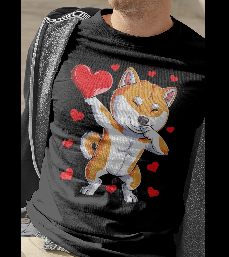 Dabbing Shiba Inu Holding Heart Valentines Day Dog Lover Boys T-Shirt