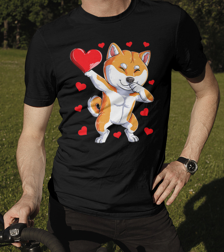 Dabbing Shiba Inu Holding Heart Valentines Day Dog Lover Boys T-Shirt