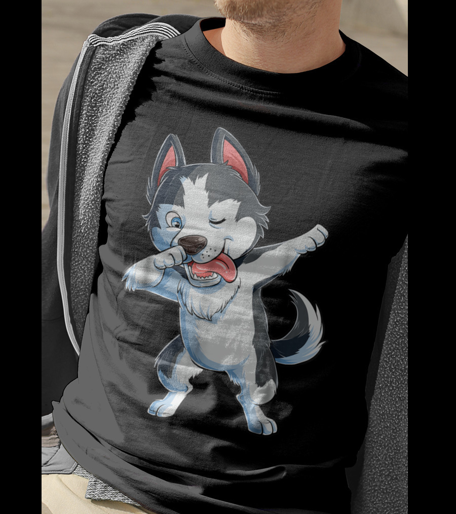 Dabbing Siberian Husky Boys Dab Dance Puppy Lover15 Cartoon Puppy Dance Move T-Shirt