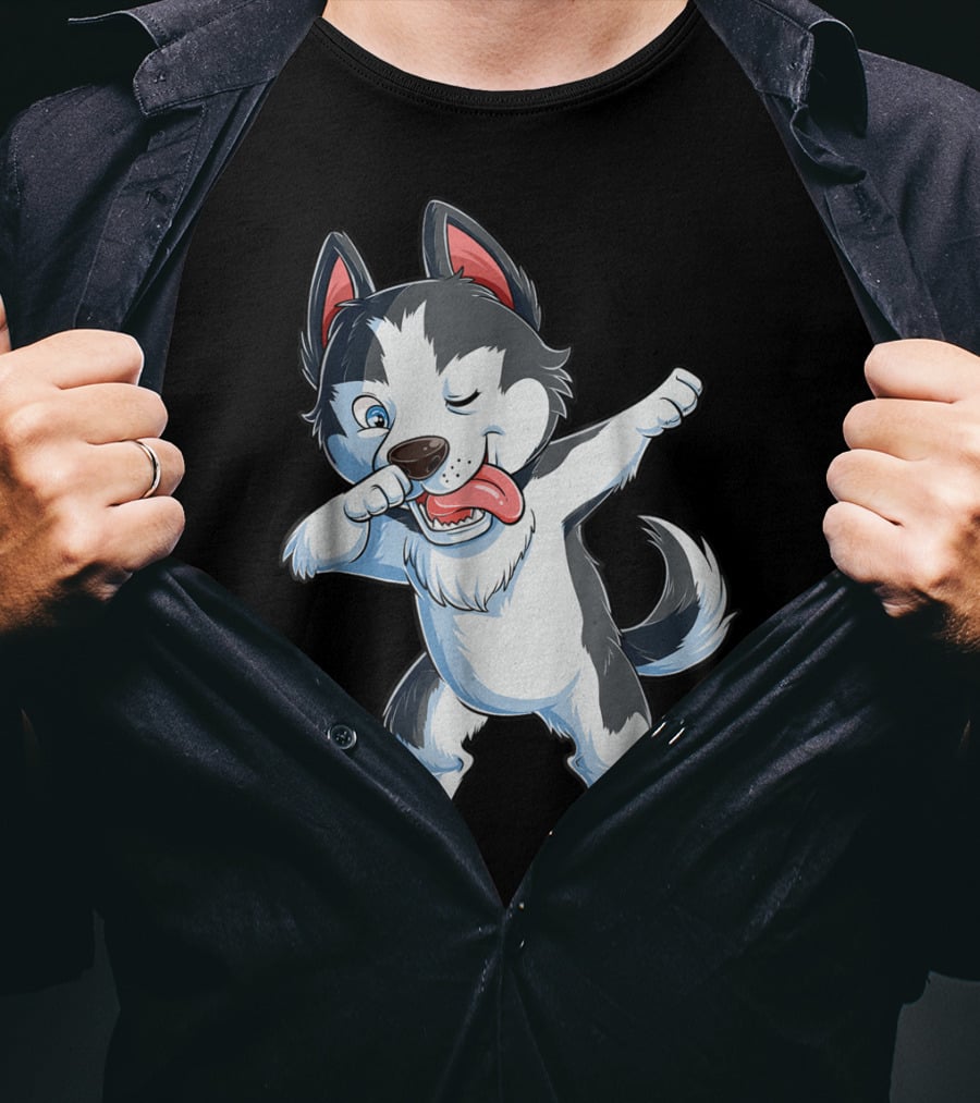 Dabbing Siberian Husky Boys Dab Dance Puppy Lover15 Cartoon Puppy Dance Move T-Shirt