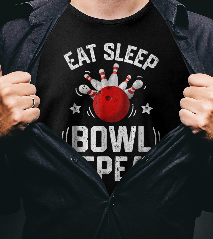 Eat Sleep Bowl Repeat Bowling Pins Stars Bowling Ball T-Shirt