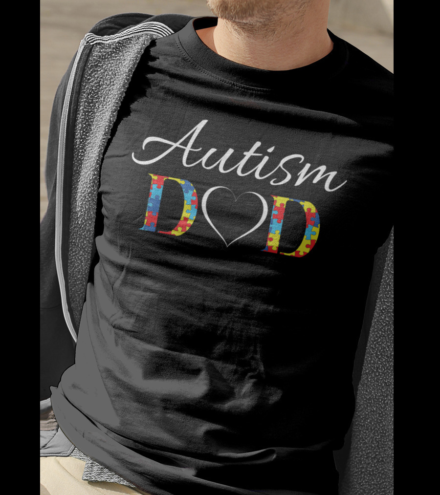 Autism Dad Heart Puzzle Pieces T-Shirt